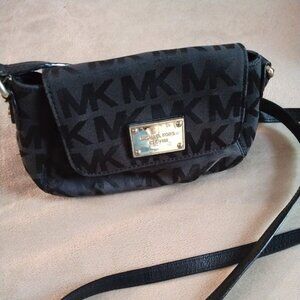 Michael Kors Jet Set Mini Crossbody Bag Black Logo Coated Canvas Flap Closure